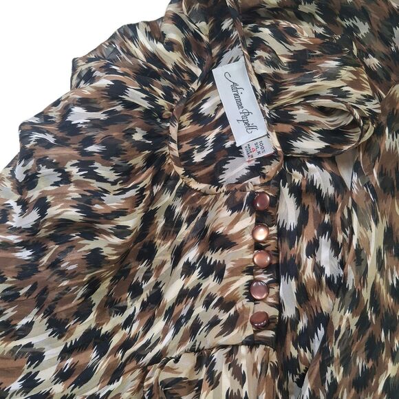Adrianna Papell Vintage Sz 4/XS 100% Silk Tie Neck Sheer Blouse Animal Print - Picture 6 of 9